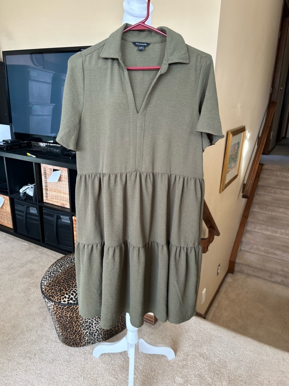 Tahari Olive Green Tiered Polo/ babydoll Dress